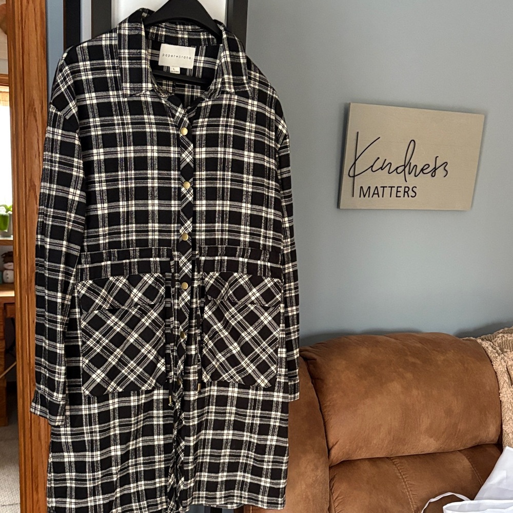 Paper Crane Black and White Checkered flannel Trench Coat